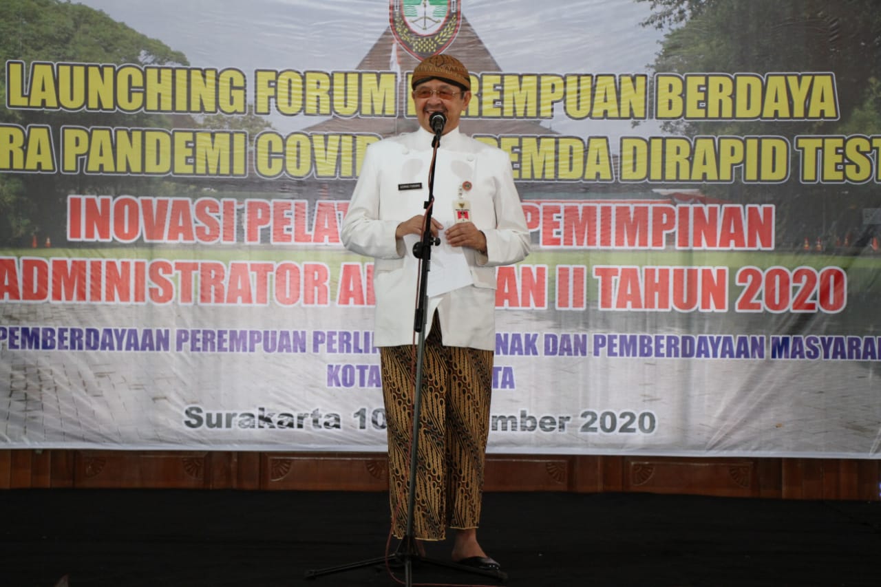 Wakil walikota Ahmad Purnomo di acara launching Inovasi pemberdayaan perempuan “Pemda Dirapid Test” (Perempuan Berdaya di Era Pandemi Covid 19) di Pendapi Gedhe Sala, Balaikota Surakarta, Kamis (10/9/2020).